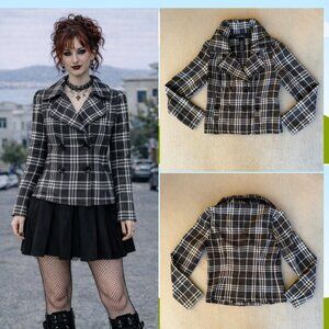 Vintage 90s Y2K Gothy Prep School Plaid Peacoat Blazer